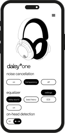 Daisy mobile app controls for noise cancellation, equalizer, and on-head detection